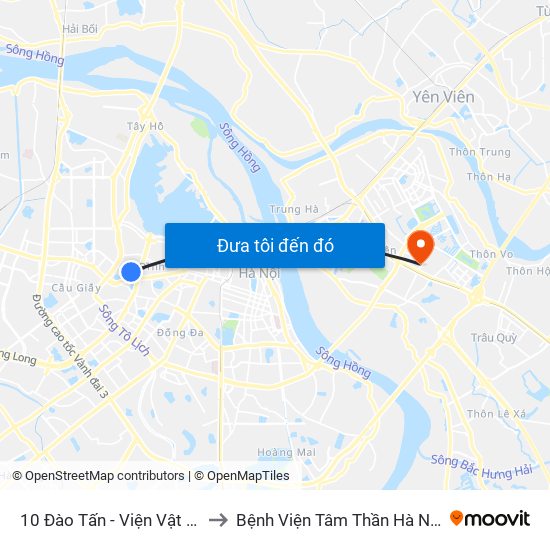 10 Đào Tấn - Viện Vật Lý to Bệnh Viện Tâm Thần Hà Nội map