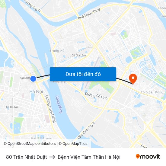 80 Trần Nhật Duật to Bệnh Viện Tâm Thần Hà Nội map