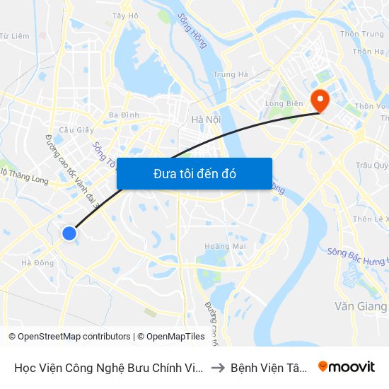 Học Viện Công Nghệ Bưu Chính Viễn Thông - Trần Phú (Hà Đông) to Bệnh Viện Tâm Thần Hà Nội map