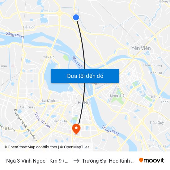 Ngã 3 Vĩnh Ngọc - Km 9+230 Quốc Lộ 3 to Trường Đại Học Kinh Tế Quốc Dân map