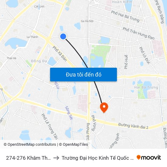 274-276 Khâm Thiên to Trường Đại Học Kinh Tế Quốc Dân map