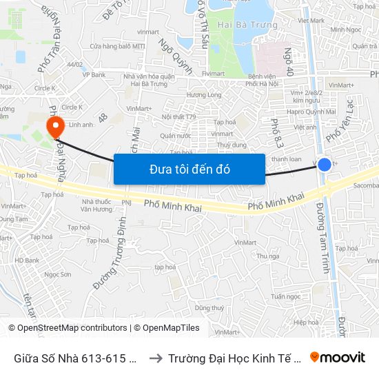 Giữa Số Nhà 613-615 Kim Ngưu to Trường Đại Học Kinh Tế Quốc Dân map