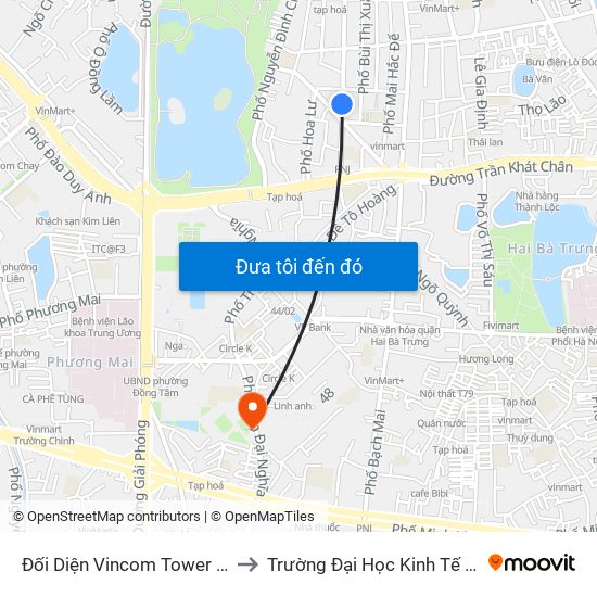 Đối Diện Vincom Tower - Bà Triệu to Trường Đại Học Kinh Tế Quốc Dân map