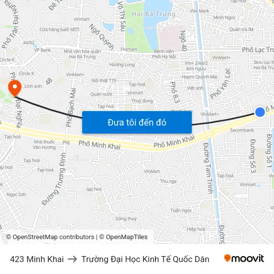 423 Minh Khai to Trường Đại Học Kinh Tế Quốc Dân map