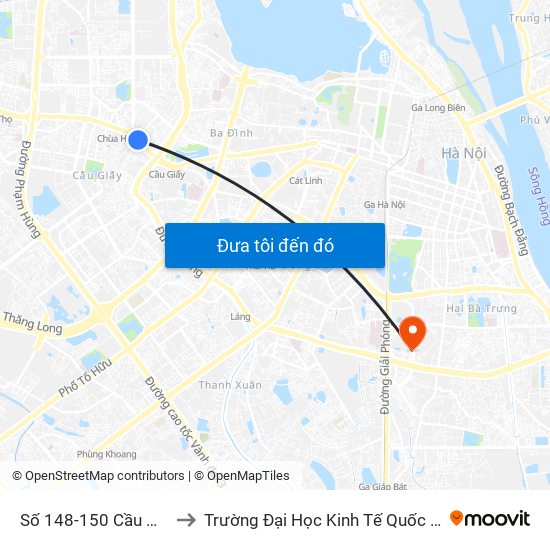 Số 148-150 Cầu Giấy to Trường Đại Học Kinh Tế Quốc Dân map