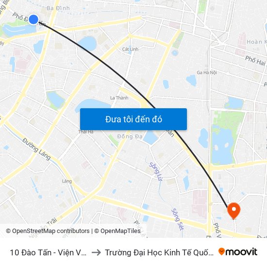 10 Đào Tấn - Viện Vật Lý to Trường Đại Học Kinh Tế Quốc Dân map