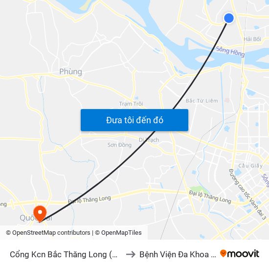 Cổng Kcn Bắc Thăng Long (Gần Cầu Vượt Bộ Hành) to Bệnh Viện Đa Khoa Huyện Quốc Oai map