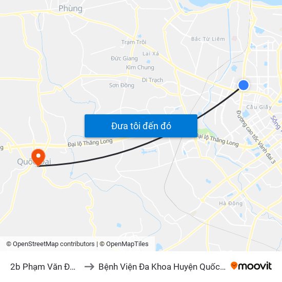 2b Phạm Văn Đồng to Bệnh Viện Đa Khoa Huyện Quốc Oai map