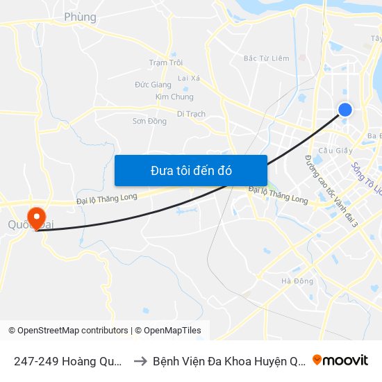 247-249 Hoàng Quốc Việt to Bệnh Viện Đa Khoa Huyện Quốc Oai map