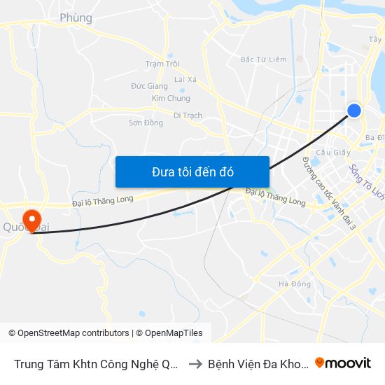 Trung Tâm Khtn Công Nghệ Quốc Gia - 18 Hoàng Quốc Việt to Bệnh Viện Đa Khoa Huyện Quốc Oai map