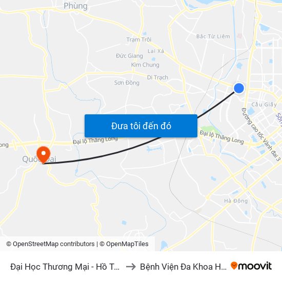 Đại Học Thương Mại - Hồ Tùng Mậu (Cột Sau) to Bệnh Viện Đa Khoa Huyện Quốc Oai map