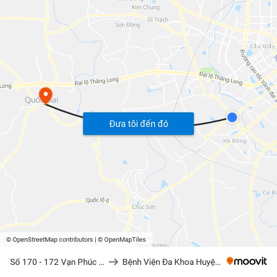 Số 170 - 172 Vạn Phúc - Hà Đông to Bệnh Viện Đa Khoa Huyện Quốc Oai map