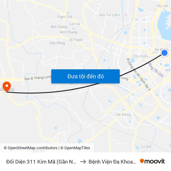 Đối Diện 311 Kim Mã (Gần Ngã 4 Kim Mã - Vạn Bảo) to Bệnh Viện Đa Khoa Huyện Quốc Oai map