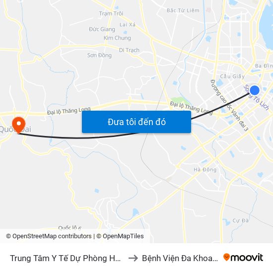 Trung Tâm Y Tế Dự Phòng Hn - 70 Nguyễn Chí Thanh to Bệnh Viện Đa Khoa Huyện Quốc Oai map