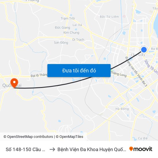 Số 148-150 Cầu Giấy to Bệnh Viện Đa Khoa Huyện Quốc Oai map