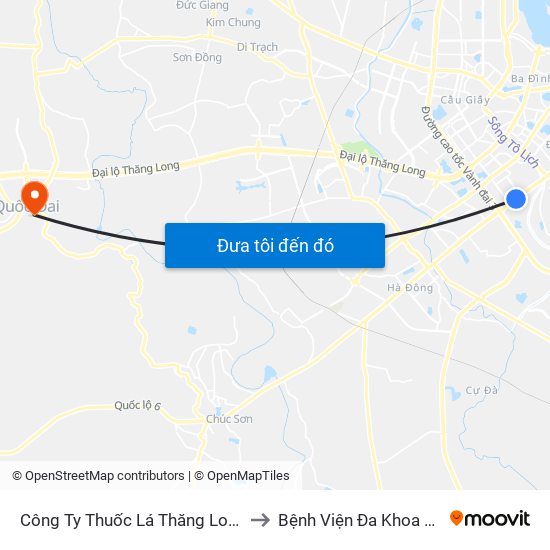 Công Ty Thuốc Lá Thăng Long - 235 Nguyễn Trãi to Bệnh Viện Đa Khoa Huyện Quốc Oai map