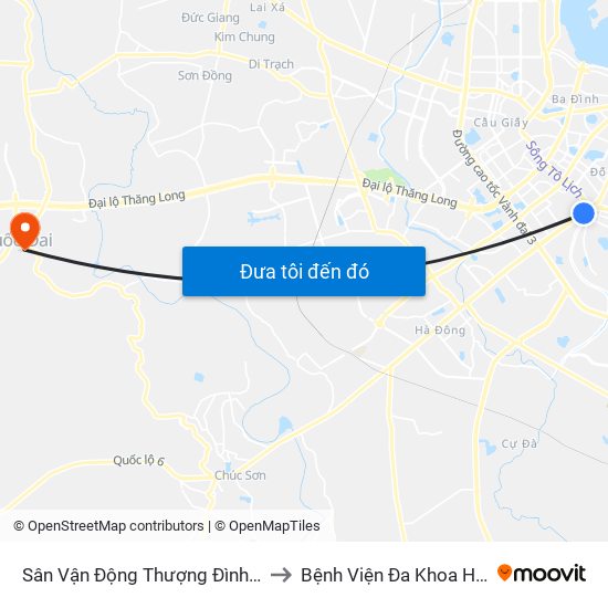 Sân Vận Động Thượng Đình - 129 Nguyễn Trãi to Bệnh Viện Đa Khoa Huyện Quốc Oai map