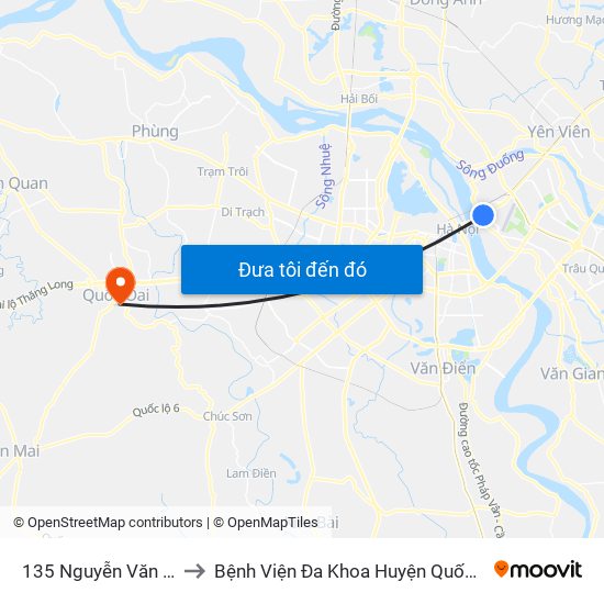 135 Nguyễn Văn Cừ to Bệnh Viện Đa Khoa Huyện Quốc Oai map