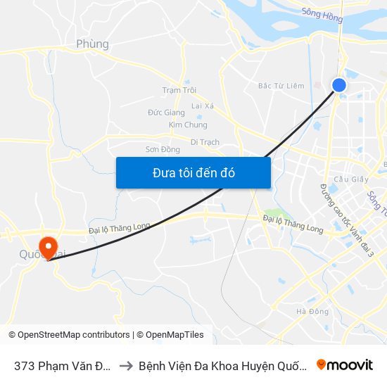 373 Phạm Văn Đồng to Bệnh Viện Đa Khoa Huyện Quốc Oai map