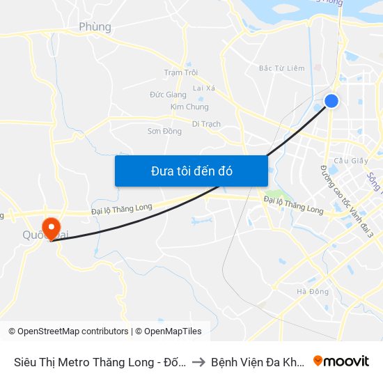 Siêu Thị Metro Thăng Long - Đối Diện Ngõ 599 Phạm Văn Đồng to Bệnh Viện Đa Khoa Huyện Quốc Oai map