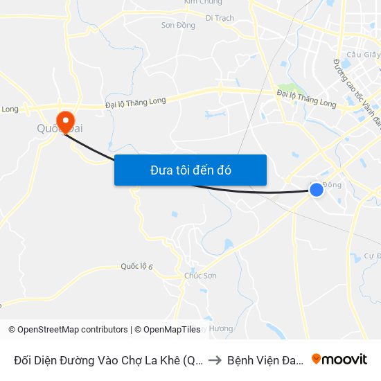 Đối Diện Đường Vào Chợ La Khê (Qua Ga Metro La Khê) - 405 Quang Trung (Hà Đông) to Bệnh Viện Đa Khoa Huyện Quốc Oai map