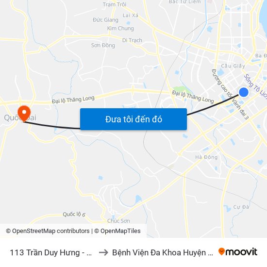 113 Trần Duy Hưng - Bộ Khcn to Bệnh Viện Đa Khoa Huyện Quốc Oai map