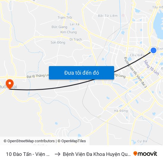 10 Đào Tấn - Viện Vật Lý to Bệnh Viện Đa Khoa Huyện Quốc Oai map