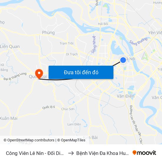 Công Viên Lê Nin - Đối Diện 35 Trần Phú to Bệnh Viện Đa Khoa Huyện Quốc Oai map