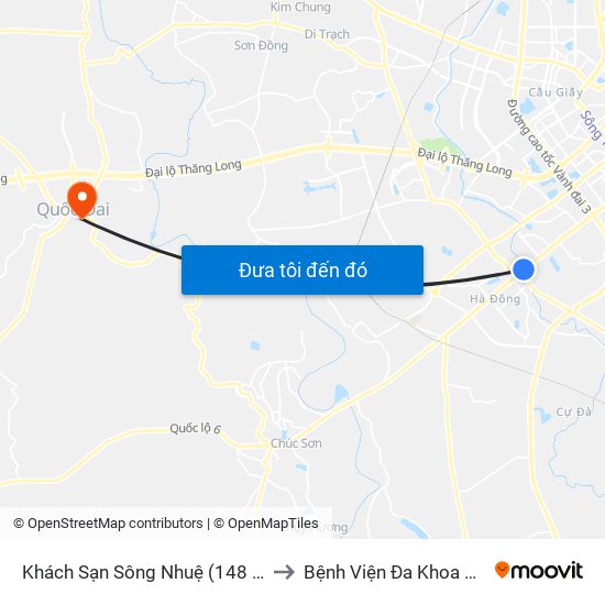 Khách Sạn Sông Nhuệ (148 Trần Phú- Hà Đông) to Bệnh Viện Đa Khoa Huyện Quốc Oai map