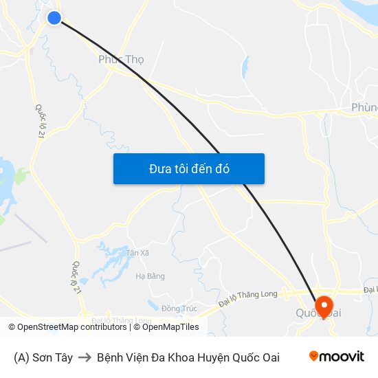 (A) Sơn Tây to Bệnh Viện Đa Khoa Huyện Quốc Oai map