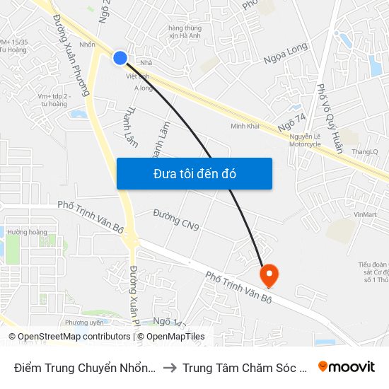 Điểm Trung Chuyển Nhổn - Trường Đại Học Công Nghiệp Hà Nội - Đường 32 to Trung Tâm Chăm Sóc Sức Khoẻ Người Cao Tuổi Hoa Sen Lotus Care map