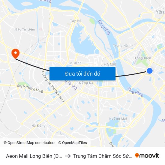 Aeon Mall Long Biên (Đối Diện Cột Điện T4a/2a-B Đường Cổ Linh) to Trung Tâm Chăm Sóc Sức Khoẻ Người Cao Tuổi Hoa Sen Lotus Care map