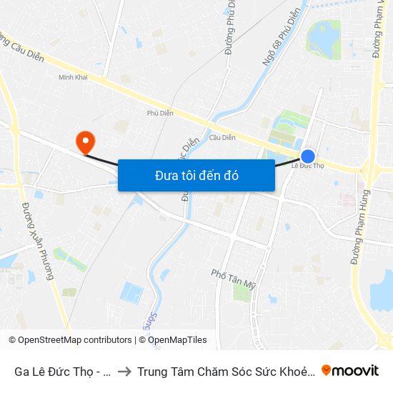 Ga Lê Đức Thọ - Đường Hồ Tùng Mậu to Trung Tâm Chăm Sóc Sức Khoẻ Người Cao Tuổi Hoa Sen Lotus Care map