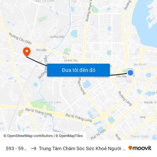 593 - 595 Kim Mã to Trung Tâm Chăm Sóc Sức Khoẻ Người Cao Tuổi Hoa Sen Lotus Care map