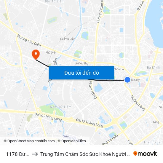 1178 Đường Láng to Trung Tâm Chăm Sóc Sức Khoẻ Người Cao Tuổi Hoa Sen Lotus Care map