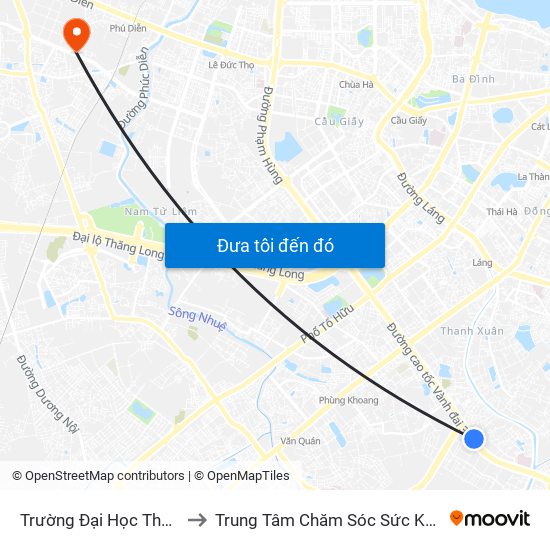 Trường Đại Học Thăng Long - Nghiêm Xuân Yêm to Trung Tâm Chăm Sóc Sức Khoẻ Người Cao Tuổi Hoa Sen Lotus Care map