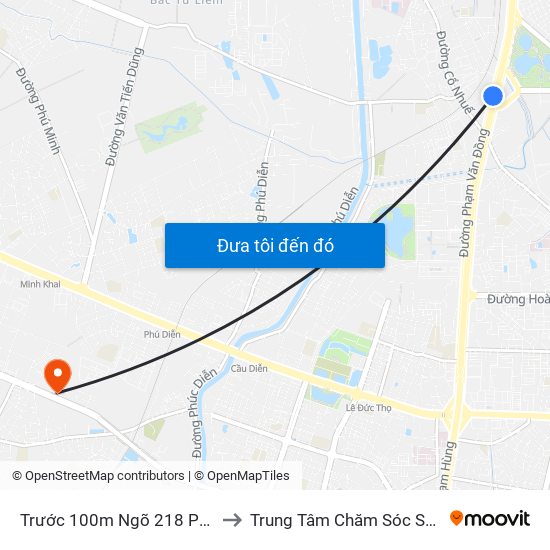 Trước 100m Ngõ 218 Phạm Văn Đồng (Đối Diện Công Viên Hòa Bình) to Trung Tâm Chăm Sóc Sức Khoẻ Người Cao Tuổi Hoa Sen Lotus Care map