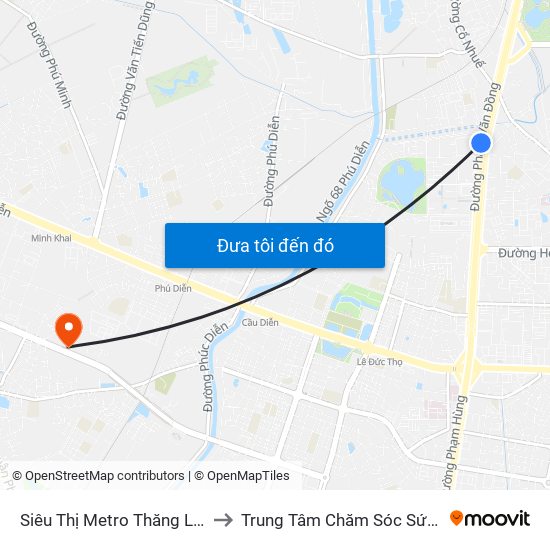 Siêu Thị Metro Thăng Long - Đối Diện Ngõ 599 Phạm Văn Đồng to Trung Tâm Chăm Sóc Sức Khoẻ Người Cao Tuổi Hoa Sen Lotus Care map