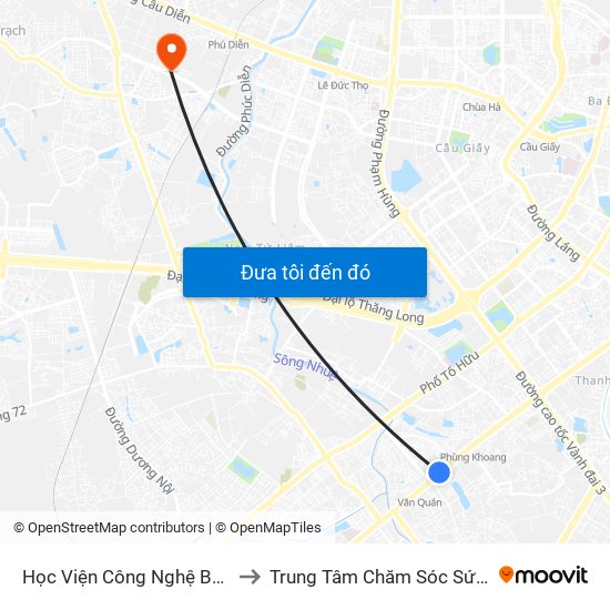 Học Viện Công Nghệ Bưu Chính Viễn Thông - Trần Phú (Hà Đông) to Trung Tâm Chăm Sóc Sức Khoẻ Người Cao Tuổi Hoa Sen Lotus Care map