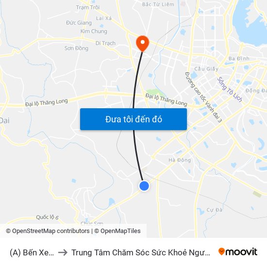 (A) Bến Xe Yên Nghĩa to Trung Tâm Chăm Sóc Sức Khoẻ Người Cao Tuổi Hoa Sen Lotus Care map