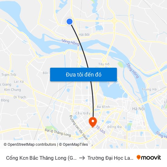 Cổng Kcn Bắc Thăng Long (Gần Cầu Vượt Bộ Hành) to Trường Đại Học Lao Động - Xã Hội map