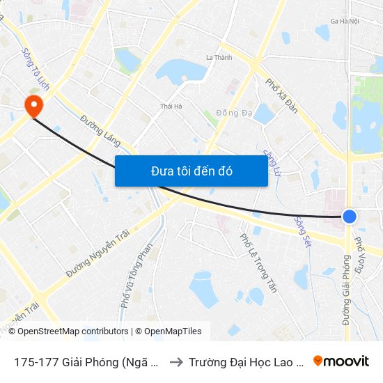 175-177 Giải Phóng (Ngã 3 Lê Thanh Nghị) to Trường Đại Học Lao Động - Xã Hội map