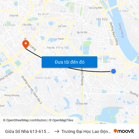 Giữa Số Nhà 613-615 Kim Ngưu to Trường Đại Học Lao Động - Xã Hội map