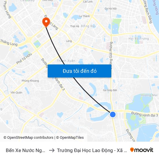 Bến Xe Nước Ngầm to Trường Đại Học Lao Động - Xã Hội map