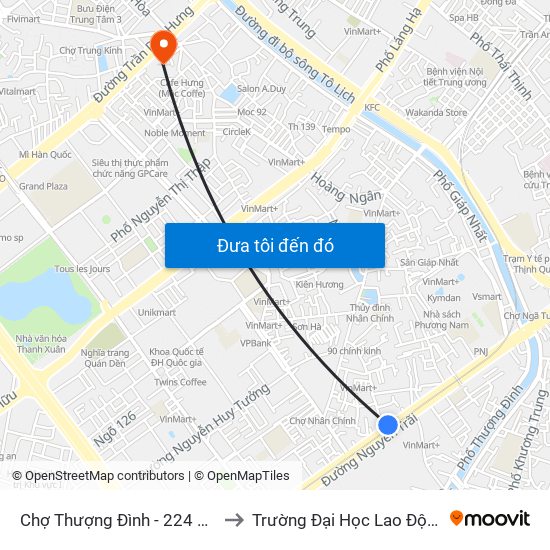 Chợ Thượng Đình - 224 Nguyễn Trãi to Trường Đại Học Lao Động - Xã Hội map