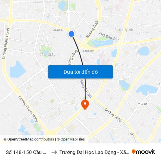 Số 148-150 Cầu Giấy to Trường Đại Học Lao Động - Xã Hội map