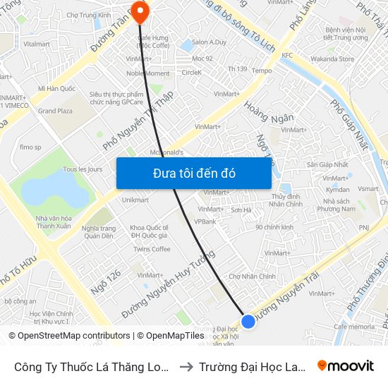 Công Ty Thuốc Lá Thăng Long - 235 Nguyễn Trãi to Trường Đại Học Lao Động - Xã Hội map