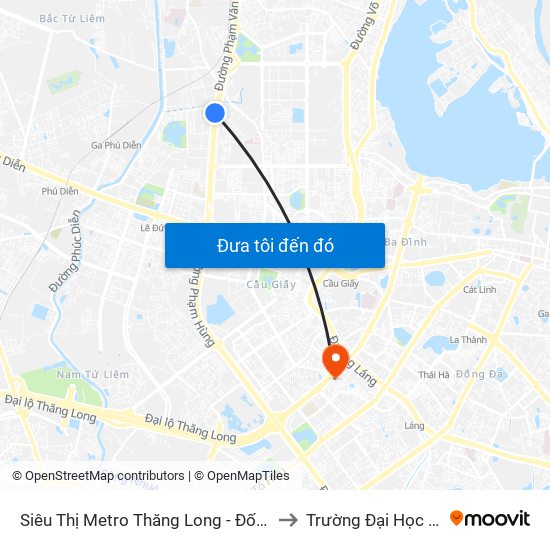 Siêu Thị Metro Thăng Long - Đối Diện Ngõ 599 Phạm Văn Đồng to Trường Đại Học Lao Động - Xã Hội map