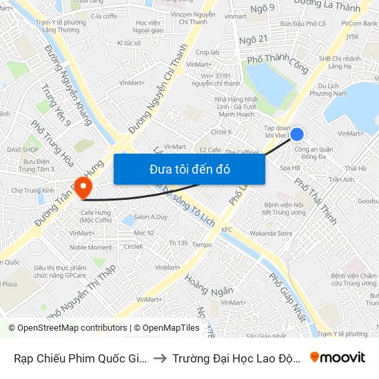 Rạp Chiếu Phim Quốc Gia - Thái Hà to Trường Đại Học Lao Động - Xã Hội map