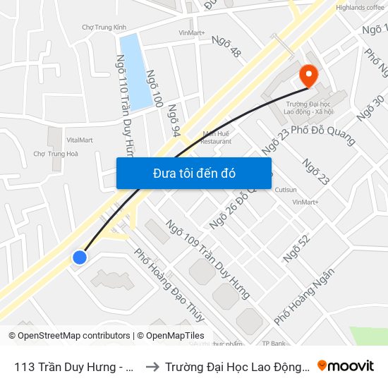 113 Trần Duy Hưng - Bộ Khcn to Trường Đại Học Lao Động - Xã Hội map